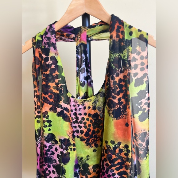 Diane Von Furstenberg Blouse with Scarf Silk Sleeveless Print Multicolor Size 10 - Picture 2 of 15